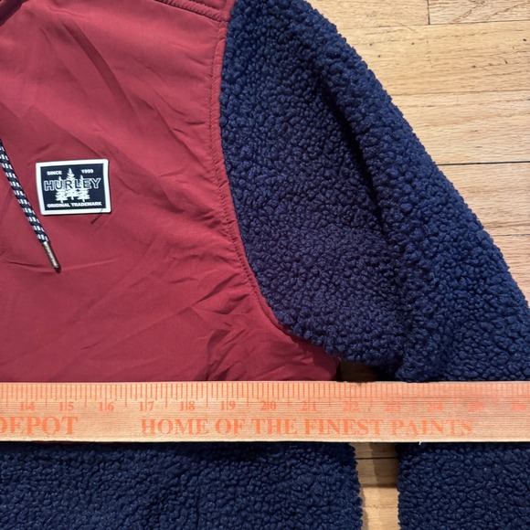 Hurley Men's Colorblock Sherpa Lined Hooded Pullover Jacket Burgundy Navy Size M - Picture 3 of 6
